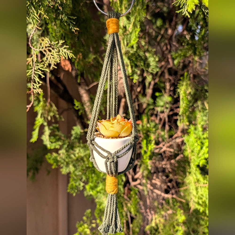 Macrame Car Charm Plant Hanger With Artificial Succulent